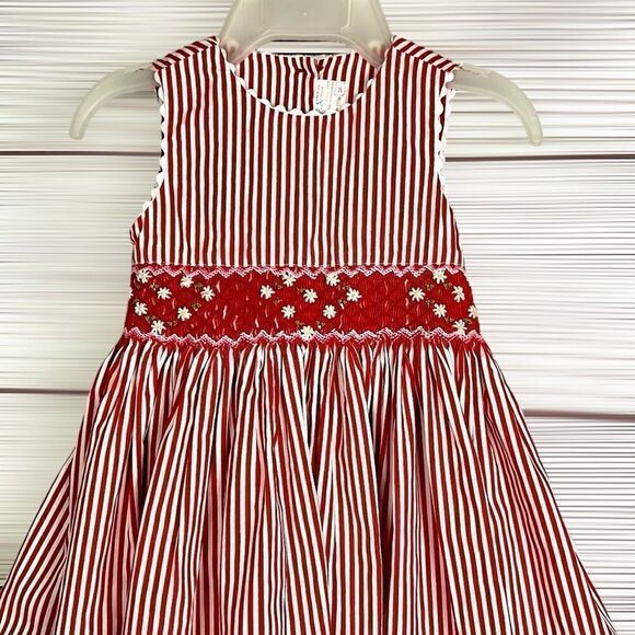 Creation Imaho Smocked Dress Red White Striped Cotton Summer Sleeveless 2 Years - Picture 4 of 13